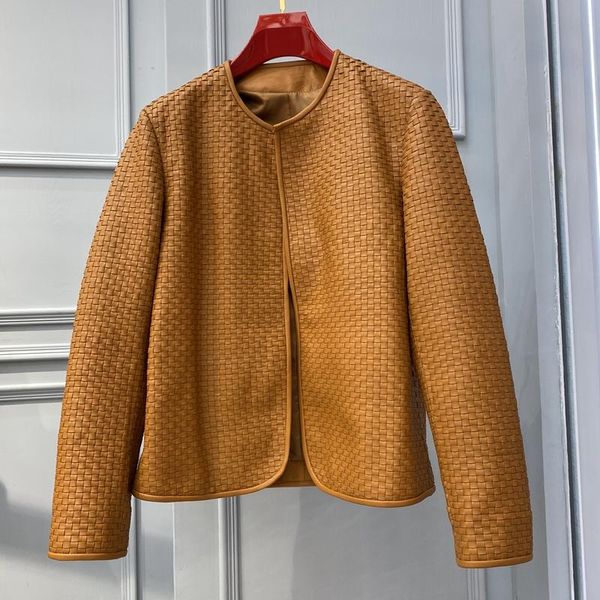 

women's leather & faux 2021 real sheepskin jacket women knitted genuine lambskin coats femme fashion o neck autumn outwear, Black