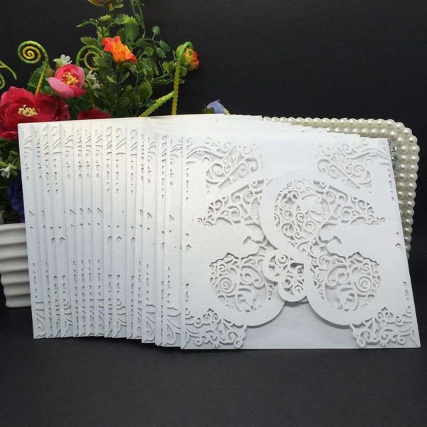 

greeting cards 10pcs/pack delicate 200gsm pearl paper wedding invitation card heart pattern hollow out carved crafts for party