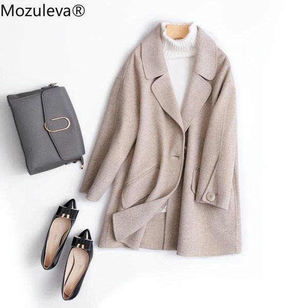 

women's wool & blends mozuleva 2021 double sided cashmere coat korean japanese fashion soft style woolen for winter, Black