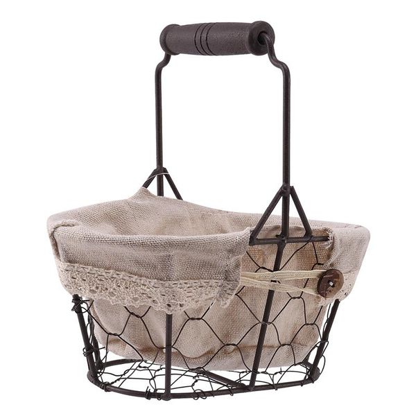 

storage baskets portable wrought iron basket with cloth liner handheld waterproof