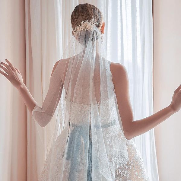 

bridal veils 2021 fashion veil gold delicate copper flower decoration shiny tulle wedding beils, Black