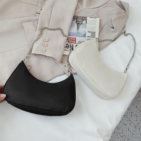

evening bags fashion women purses handbag solid color casual underarm female chain shoulder pouch ladies nylon handle