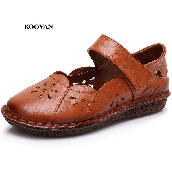 

koovan women's leather sandals 2021 hollow mum skull middle-aged female summer women shoes, Black