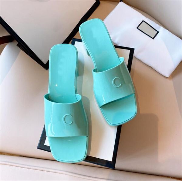 

new women jelly sandals high heels slippers slides fashion beach thick bottom slipper platform alphabet lady sandal rubber slide with box g0, Black