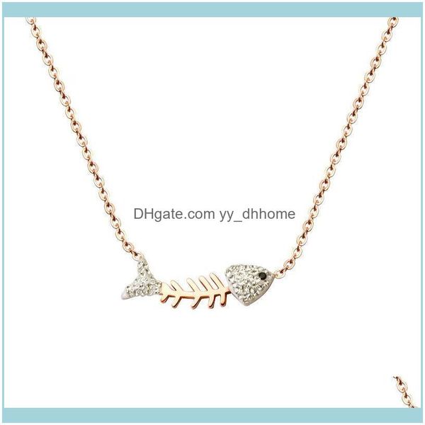 

necklaces & pendants jewelryfashion cute small fish bone crystal chokers necklace for women stainless steel exquisite jewelry pendant drop d, Golden;silver