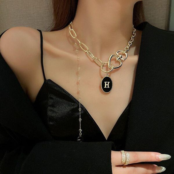 

pendant necklaces metal chain stitching necklace letter female fashion cool clavicle personality accessories for women, Silver