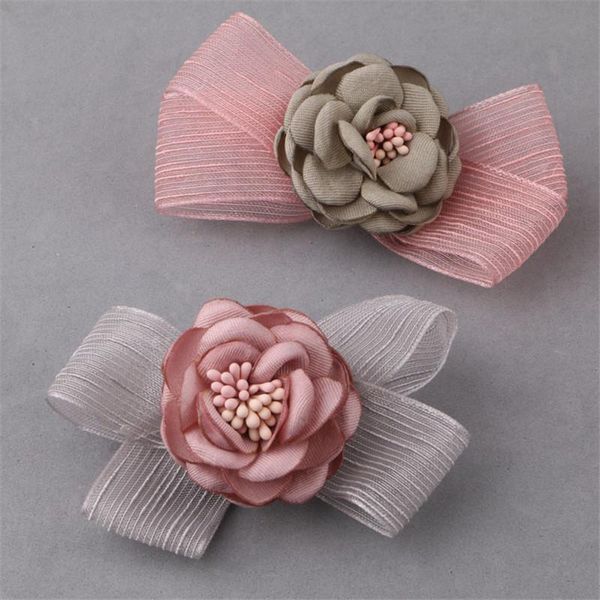 

hair clips & barrettes trendy fabric flower decorated chiffon ribbon bow button patch sticker girls jewelry headband decor 10pcs patchs, Golden;silver