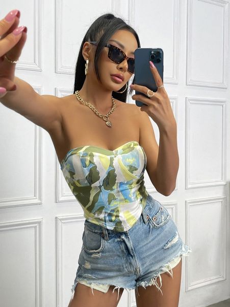 

allover print asymmetrical hem tube i9by#, White