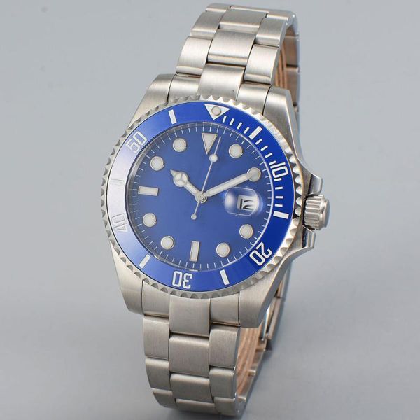 

wristwatches 40mm blue dial sapphire glass black ceramic bezel date case back miyota 8215 automatic men's wristwatch, Slivery;brown