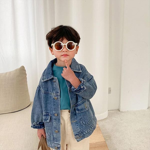 

childrens spring clothes boys and girls jeans jacket korean baby lapel cardigan fashion outerwear 3 24, Blue;gray