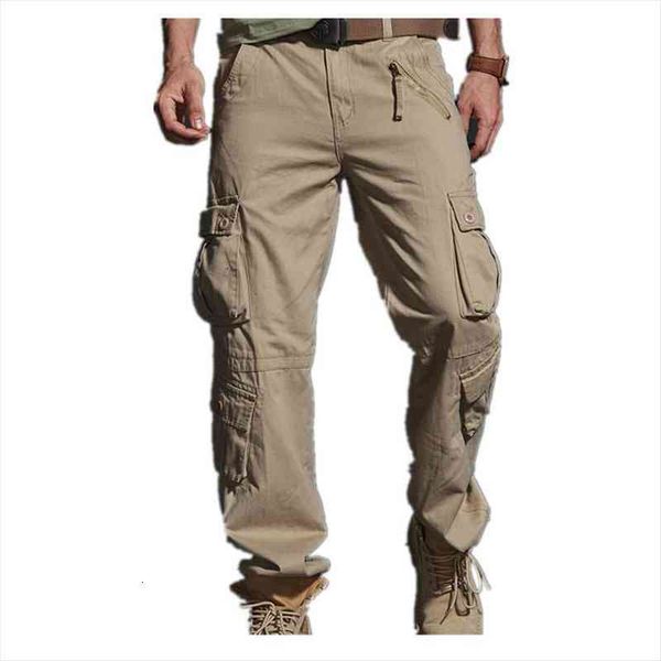 

military cargo pants men zipper with 8 pockets autumn casual overalls trousers size 38 40, Black