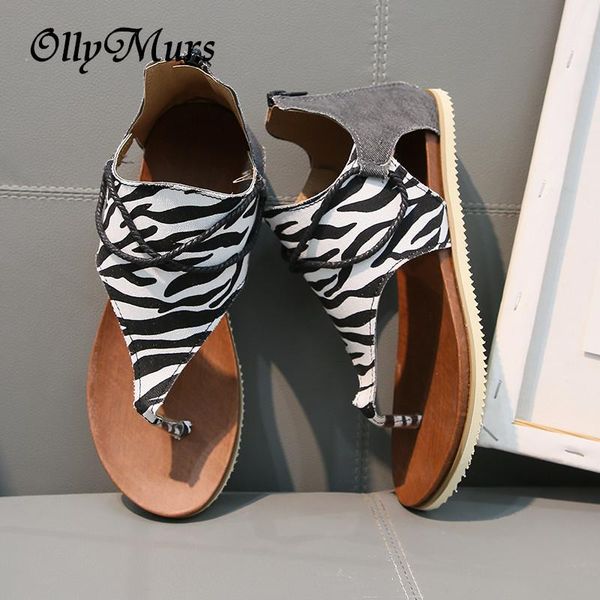 

womens sandals zebra print summer flat heel flip-flops slip-on casual shoes zapatos de mujer beach, Black