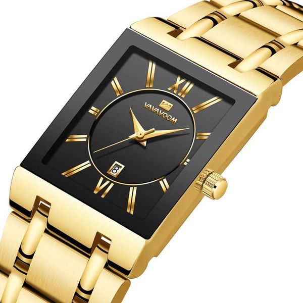 

wristwatches 2021 men business watch simple design luxury fashion rectangular gold stainless steel calendar waterproof quartz men's wat, Slivery;brown