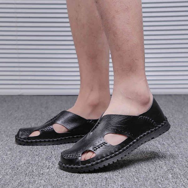 

slippers mens sandals summer genuine leather beach slippers outdoor casual lightweight sandeles for soft fashion big size 48 dqjp, Black