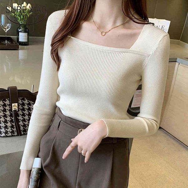

autumn winter jumper knitted long sleeve square collar sweaters for women fashion solid pullovers sweater 12121 210415, White;black