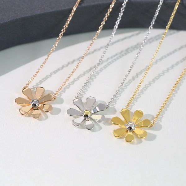 

europe america fashion style lady women 18k gold chain necklace engraved t letter daisy pendant 3 color, Silver