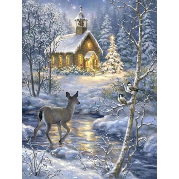 

diamond painting 5d diy full square/round drill winter scenery embroidery deer landscape pattern mosaic home decor gift