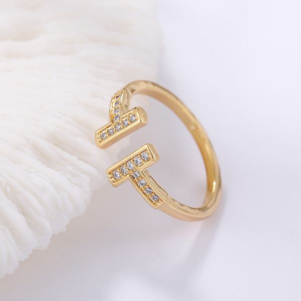 

double t open 2021 new style micro inlaid zircon real gold color retaining index finger ring simple personality net red ins female, Black