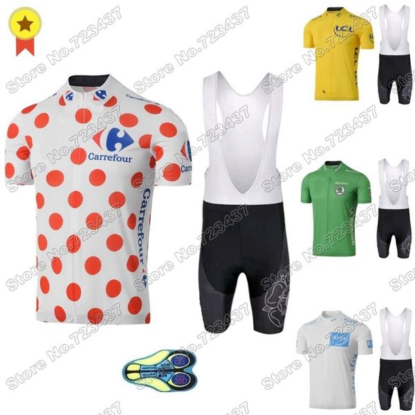 Frankreich Tour Leader Radtrikot Set Gelb Grün Weiß Polka Dot Kleidung De Rennrad Shirts Anzug MTB Maillot Racing Sets