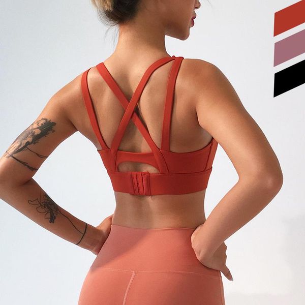 

yoga outfit double belt cross back high intensity running fitness bra integrated shockproof underwear lingerie workout strappy