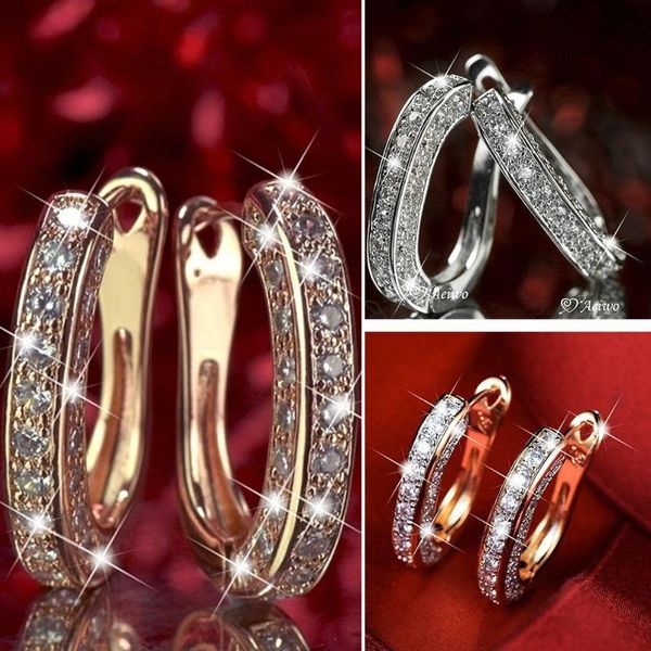 

hoop & huggie fashion round crystal studs earrings rhinestone ear clip women jewelry business office ladies circle buckle drop, Golden;silver