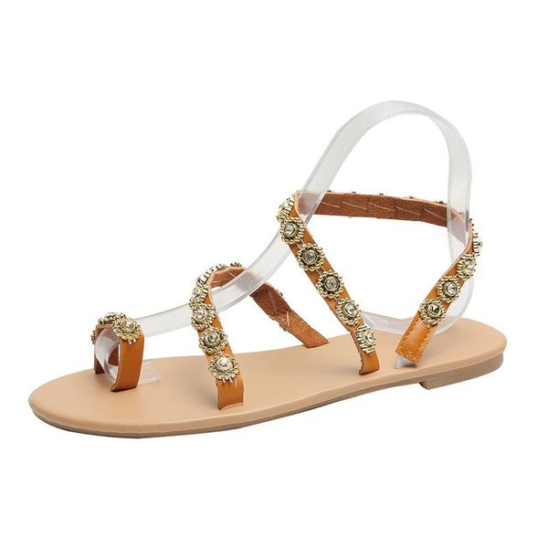 

sandals 2021 women's fashion simple open-toed upper metal decoration beach outdoor leisure flat-bottomed, Black