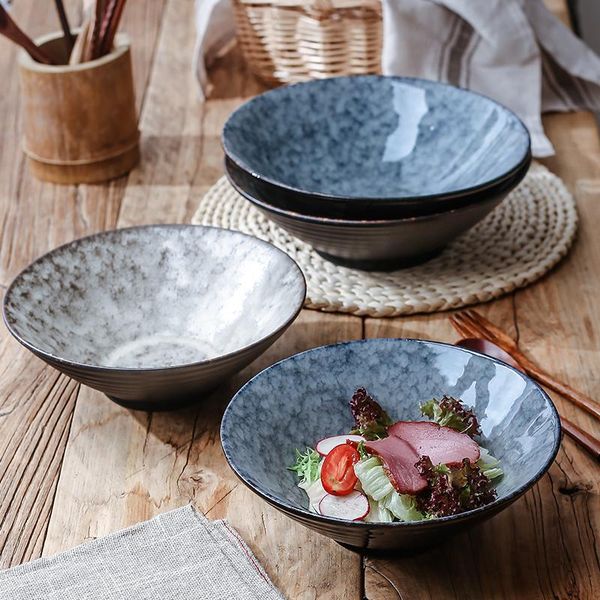 

japanese large ceramic household noodle bowl pigmented creative tableware eco-friendly ramen bowls big size and plate