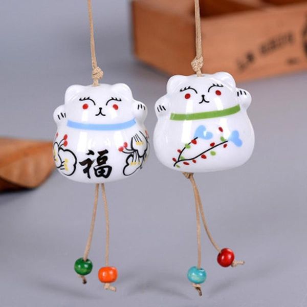 

decorative objects & figurines 1pcs fortune cat wind car chimes ceramics cats windbell home garden hanging bells art crafts decor ornaments