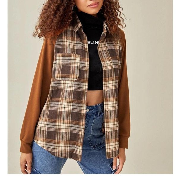 

women's vests fall 2021 women clothing single breasted lapel long sleeve cardigan coat urban leisure plaid shirt coats for clothes, Black;white