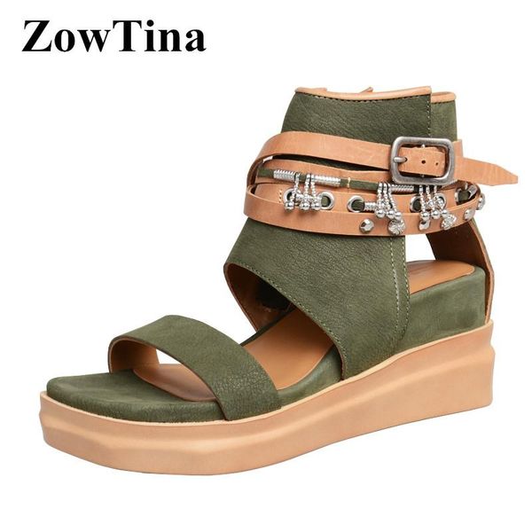 

vintage army green women sandals suede fashion ladies platform summer shoes ankle strap wedge brown sandalias femmes creepers dress, Black