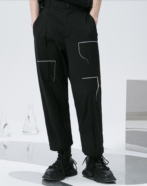 

men's clothing hair stylist catwalk stitch splicing suit pants plus size costumes 27-46, Black