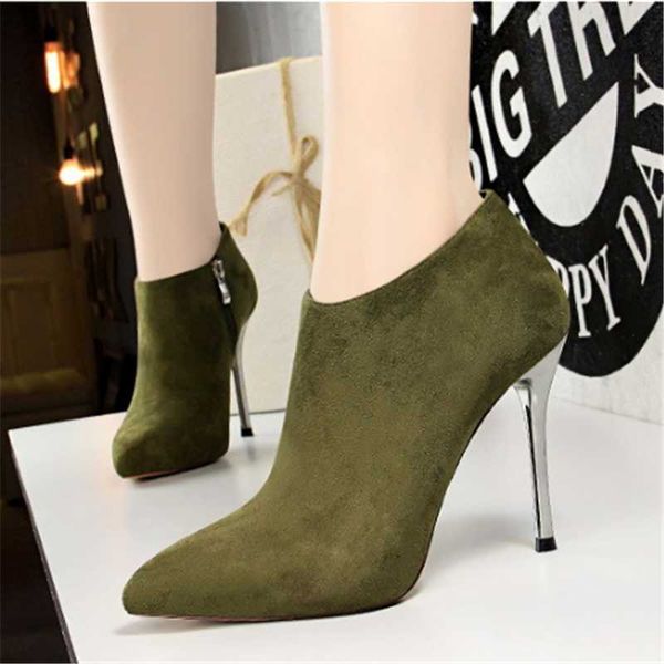 

boots 2021 fashion women suede boot autumn winter comfortable pointed set foot high heel zipper non-slip increase ankle, Black