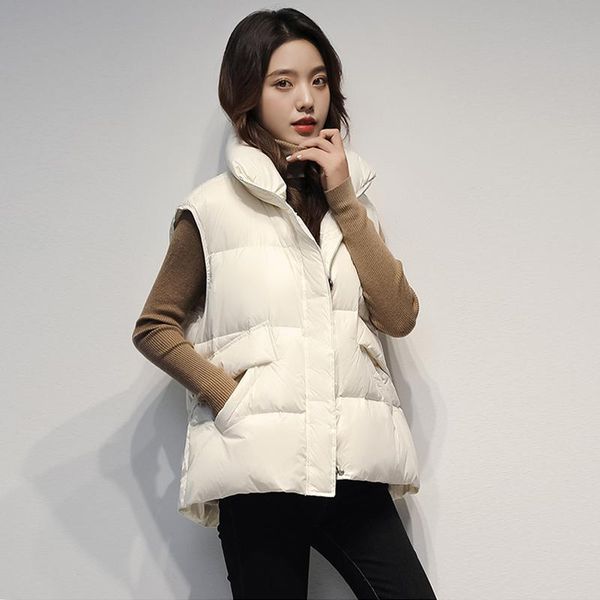 

women's down & parkas winter style autumn women 90% white duck vest zipper stand collar sleeveless waistcoat female jacket casual, Black