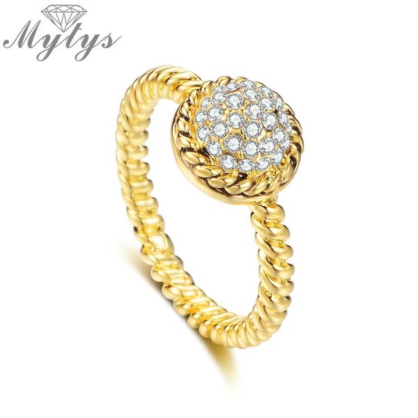 

cluster rings mytys gold color cable ring hand-twist design pave setting crystal stackable designer fashion jewelry gift r2168 r2166, Golden;silver