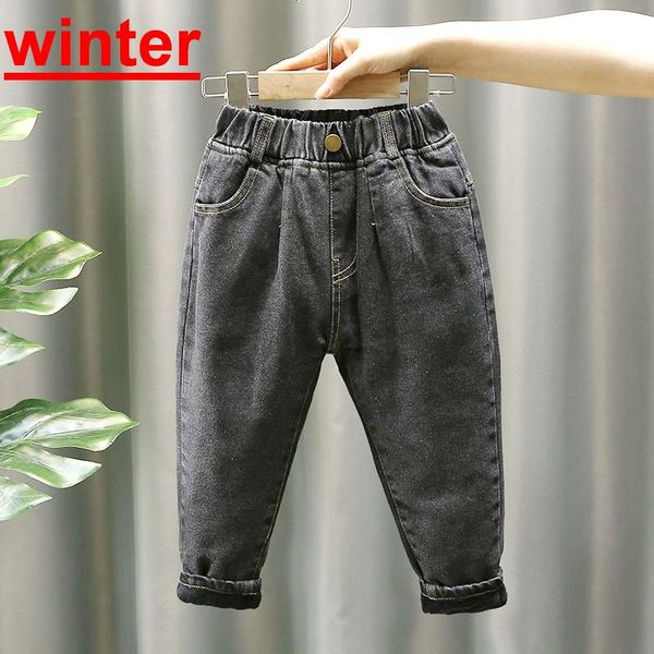 

girls jeans kids winter warm trousers children thicken plus velvet denim pants for baby boys button toddlers 90-130, Blue