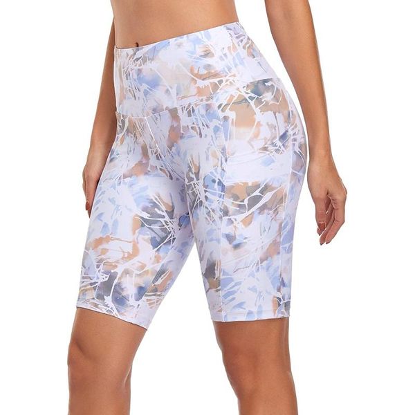 

bikerÂ shorts women print sport high waist yoga pocket training running short pants seamless fitness shorts outfit
