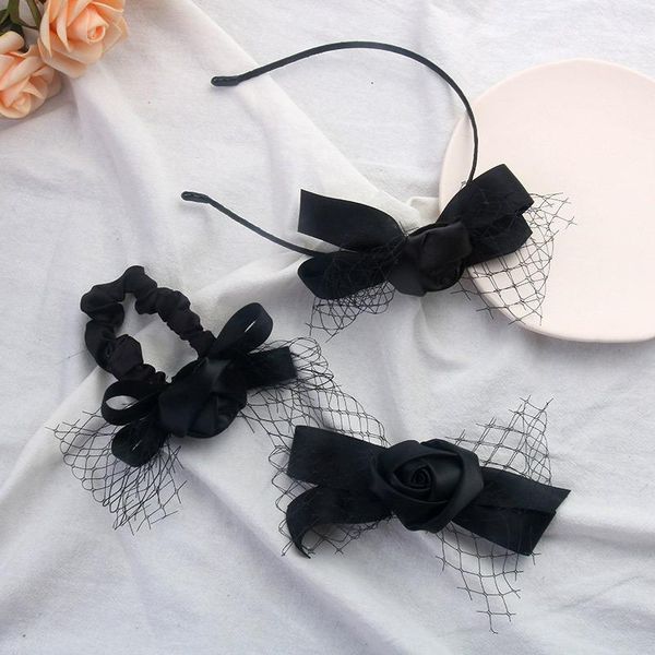 

hair accessories mesh rose flower headband simple french romantic ring starting clip headdress women, Slivery;white
