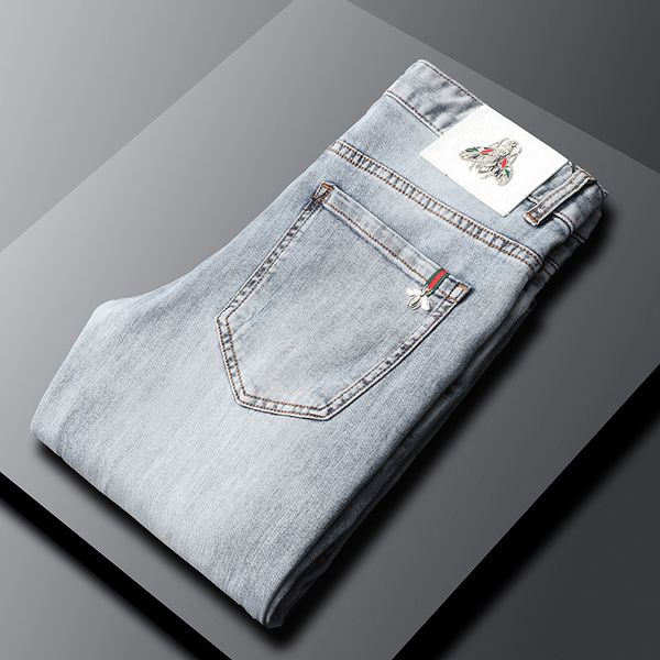 

fashion jeans 2021 men's light blue simple long pants thin