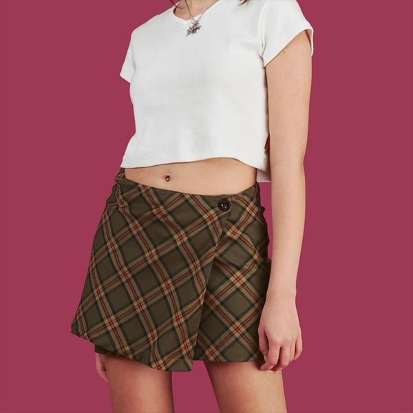 

brand vintage y2k street womens skirts summer elegant short plaid leisure waist mini girls zipper, Black