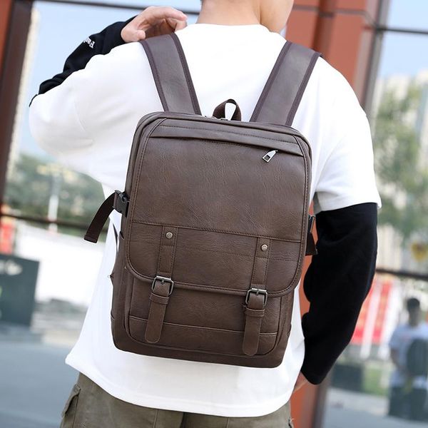 

backpack pu leather men lapbagpack retro travel backbag male casual school bag for teenagers boys mochila masculina 2021