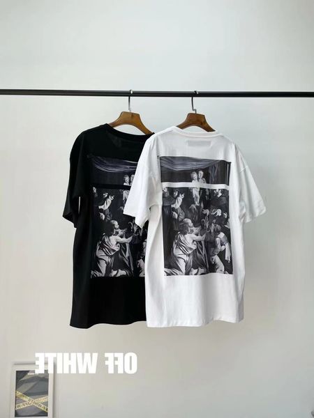 

trendy off style white religious oil painting dark virgin loose short sleeve t-shirt, White;black