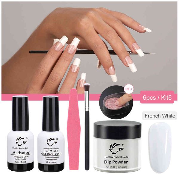 Mergulhando em pó conjunto francês branco unha manicure kits de arranque sem sistema de lâmpada para unhas arte glitter polonês gradiente holográfico