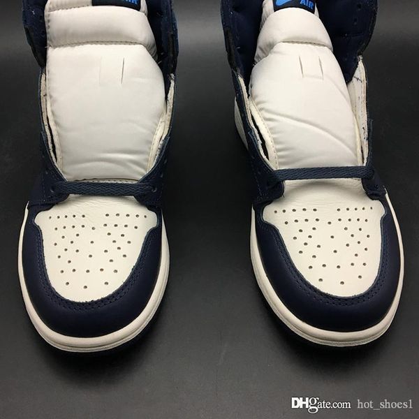 

air 1 high og obsidian unc 555088-140 blue white women men sports shoes sneakers trainers kicks with original box, Black;white