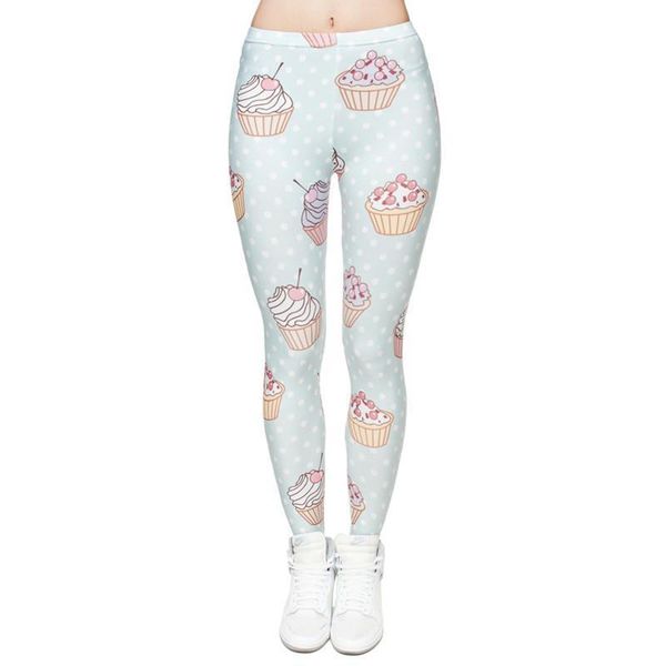 

high elastic muffin dots womens legging 3d printing trousers fitness slim waist formal legins casual pants, Black