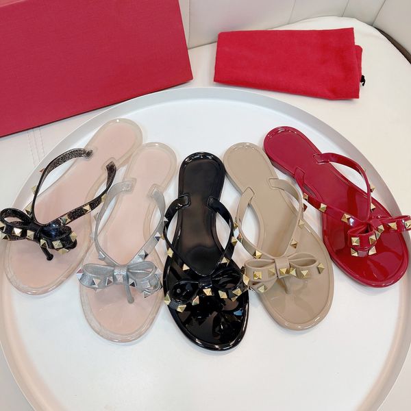 

2022 summer minimalist versatile bow women slippers fashion rivet designer open-toe sandals flip-flops luxury clip-on sandal comfort slides, Black