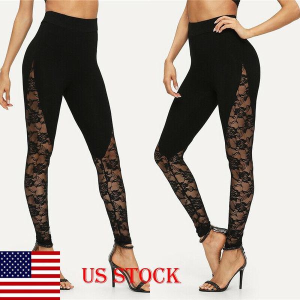 

hirigin womens floral lace see-through leggings mesh fitness pants elastic splice casual high-waisted trousers plus size women's & capr, Black;white