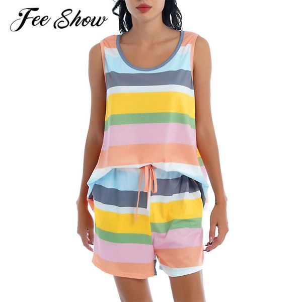 

running sets women summer casual sports outfit 2pcs yoga fitness tracksuits round neck colorful stripes vest shorts set gym wear, Black;blue