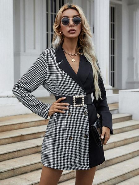 

women's suits & blazers women plaid warm shirt female jacket checked coat casual autumn turn-down collar long sleeve blouse fashion lad, White;black
