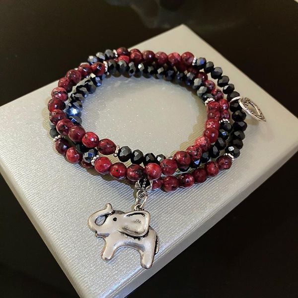 

charm bracelets minar ethnic red black colour shinning crystal beaded for women ladies alloy cartoon elephant pendant, Golden;silver