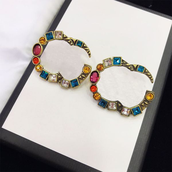 

women earrings womens jewelry ear studs color diamond designer earring lady letter crystal g golden fashion luxury brass habbly, Golden;silver